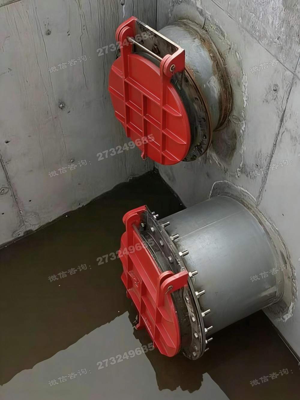 儋州涵洞双联红色铸铁拍门